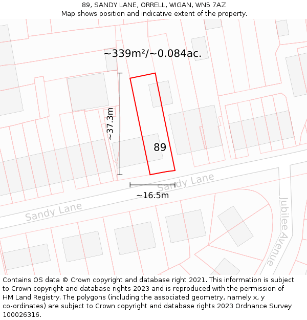 89, SANDY LANE, ORRELL, WIGAN, WN5 7AZ: Plot and title map