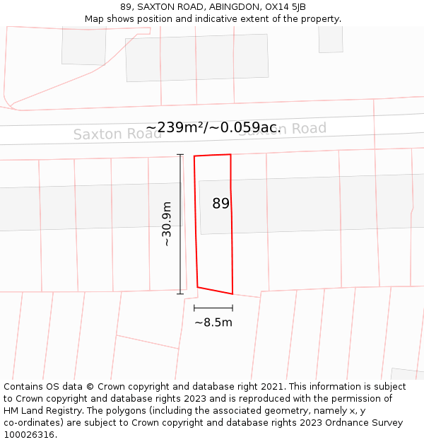 89, SAXTON ROAD, ABINGDON, OX14 5JB: Plot and title map
