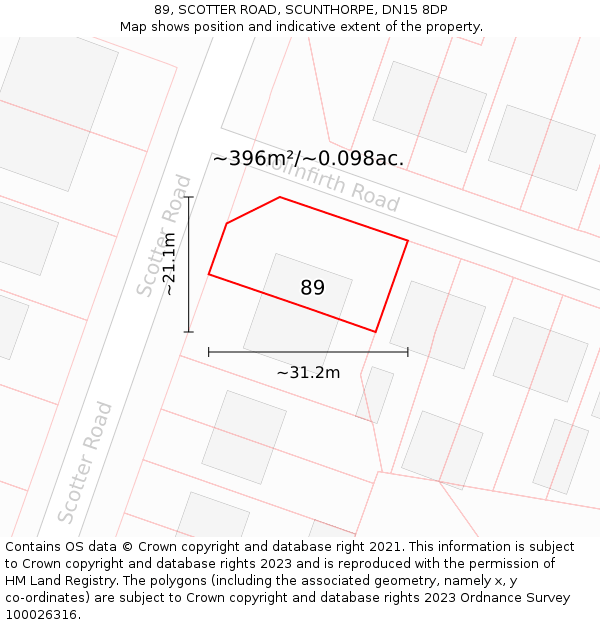 89, SCOTTER ROAD, SCUNTHORPE, DN15 8DP: Plot and title map