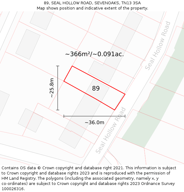 89, SEAL HOLLOW ROAD, SEVENOAKS, TN13 3SA: Plot and title map