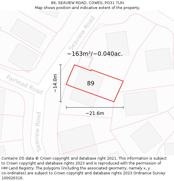 89, SEAVIEW ROAD, COWES, PO31 7UN: Plot and title map
