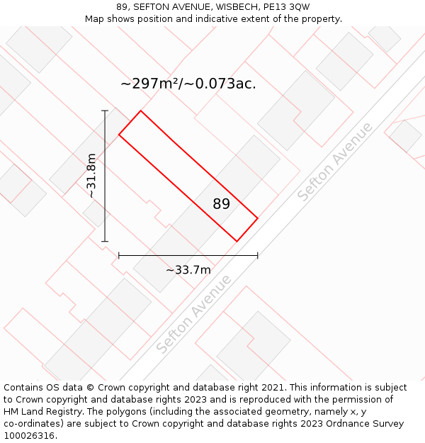 89, SEFTON AVENUE, WISBECH, PE13 3QW: Plot and title map