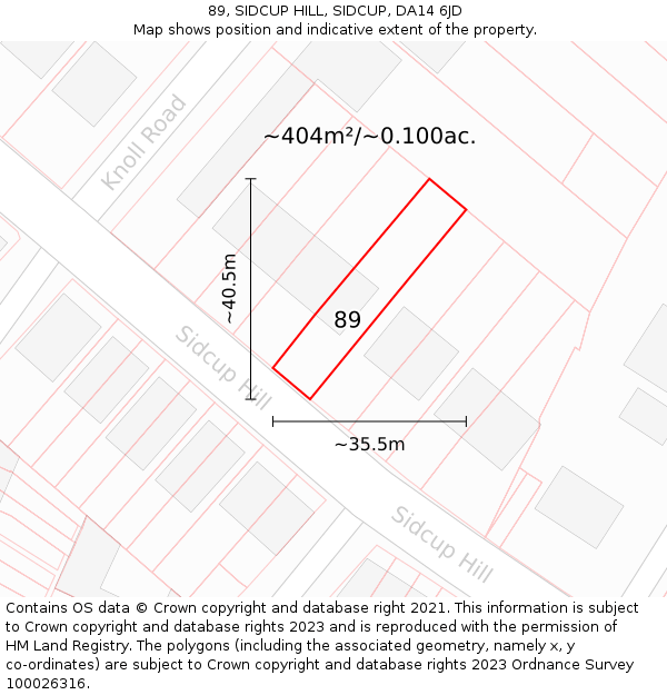 89, SIDCUP HILL, SIDCUP, DA14 6JD: Plot and title map