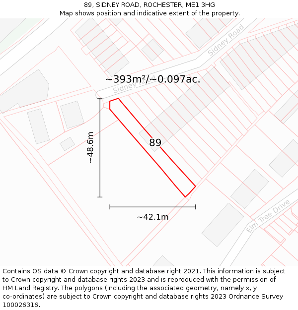 89, SIDNEY ROAD, ROCHESTER, ME1 3HG: Plot and title map