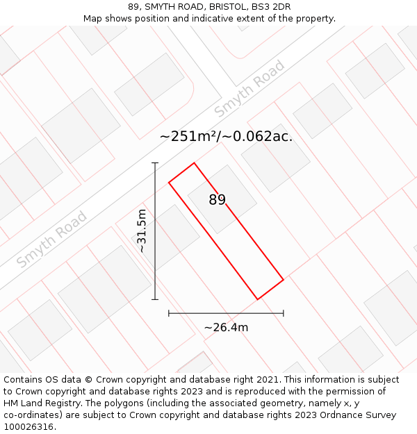 89, SMYTH ROAD, BRISTOL, BS3 2DR: Plot and title map