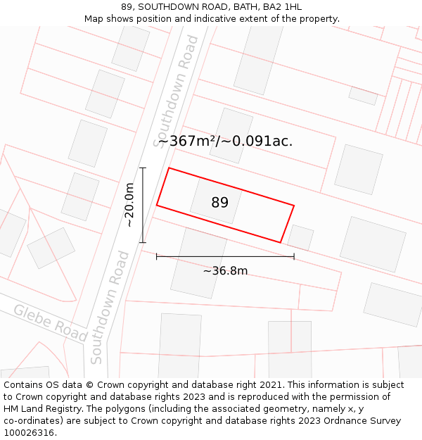 89, SOUTHDOWN ROAD, BATH, BA2 1HL: Plot and title map