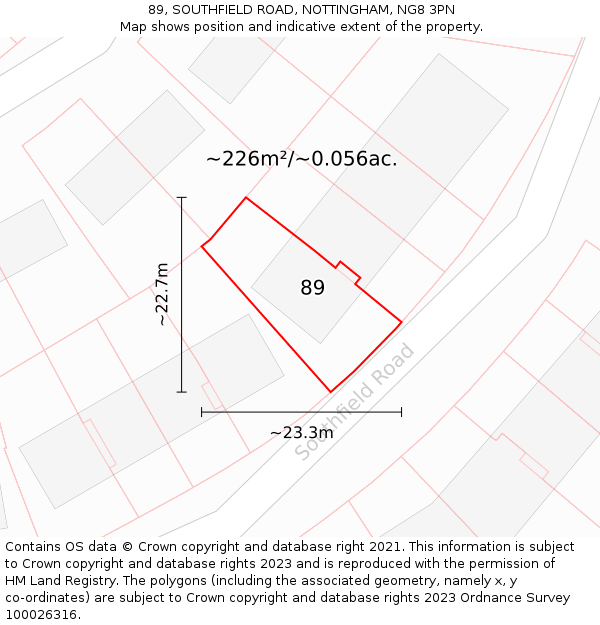 89, SOUTHFIELD ROAD, NOTTINGHAM, NG8 3PN: Plot and title map