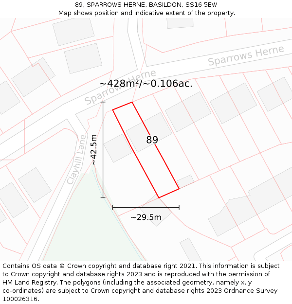 89, SPARROWS HERNE, BASILDON, SS16 5EW: Plot and title map