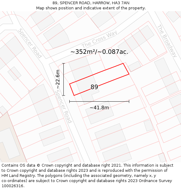 89, SPENCER ROAD, HARROW, HA3 7AN: Plot and title map