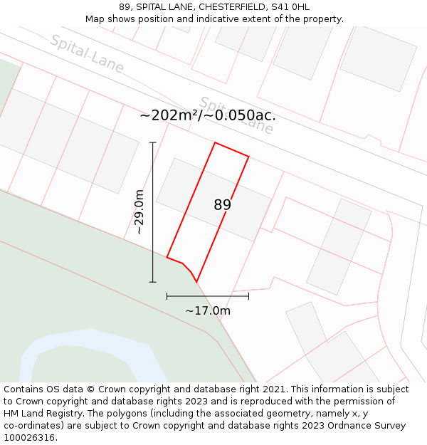 89, SPITAL LANE, CHESTERFIELD, S41 0HL: Plot and title map