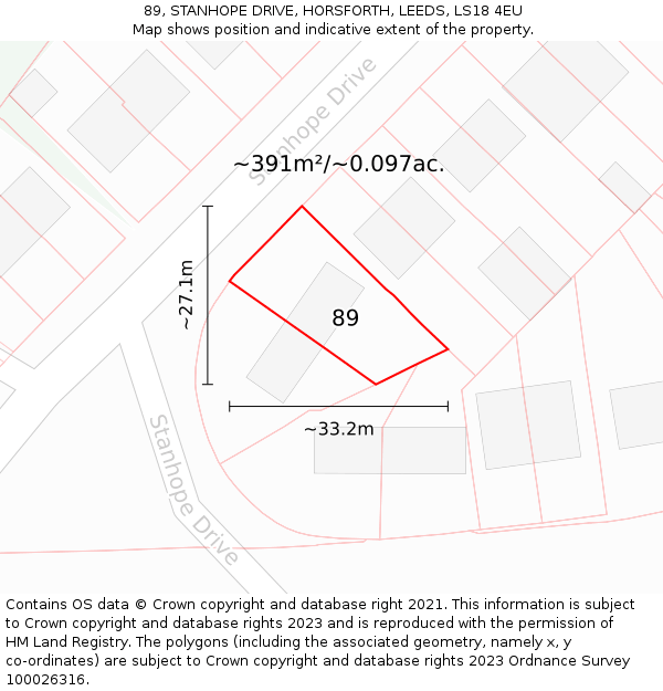 89, STANHOPE DRIVE, HORSFORTH, LEEDS, LS18 4EU: Plot and title map
