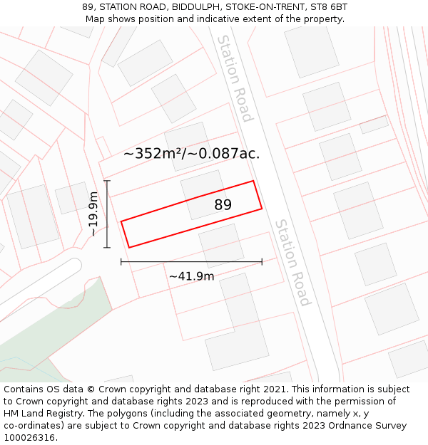 89, STATION ROAD, BIDDULPH, STOKE-ON-TRENT, ST8 6BT: Plot and title map