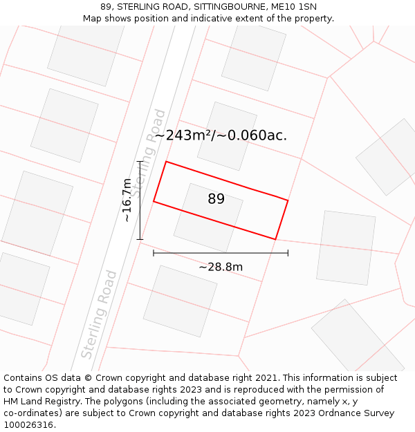 89, STERLING ROAD, SITTINGBOURNE, ME10 1SN: Plot and title map