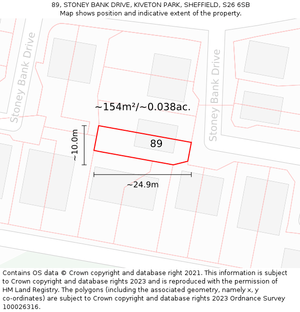 89, STONEY BANK DRIVE, KIVETON PARK, SHEFFIELD, S26 6SB: Plot and title map