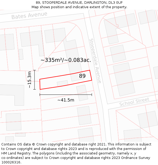 89, STOOPERDALE AVENUE, DARLINGTON, DL3 0UF: Plot and title map