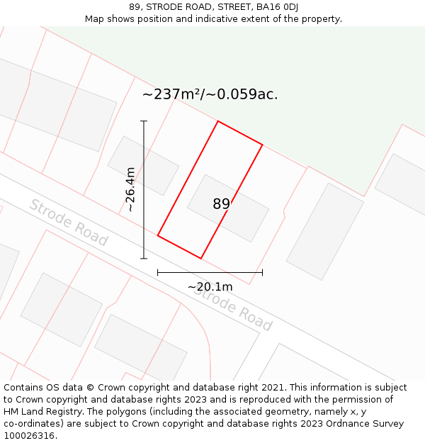 89, STRODE ROAD, STREET, BA16 0DJ: Plot and title map