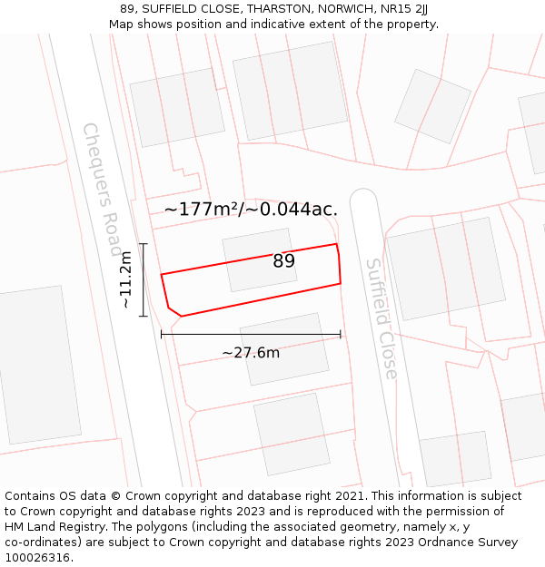 89, SUFFIELD CLOSE, THARSTON, NORWICH, NR15 2JJ: Plot and title map