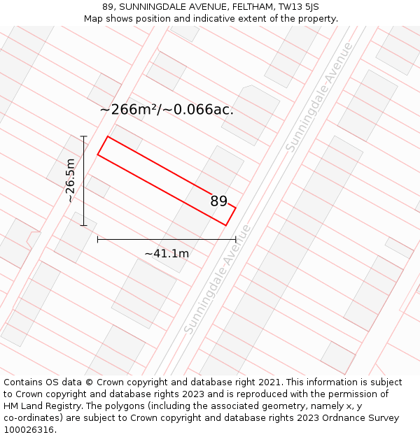 89, SUNNINGDALE AVENUE, FELTHAM, TW13 5JS: Plot and title map