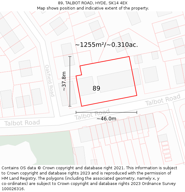 89, TALBOT ROAD, HYDE, SK14 4EX: Plot and title map