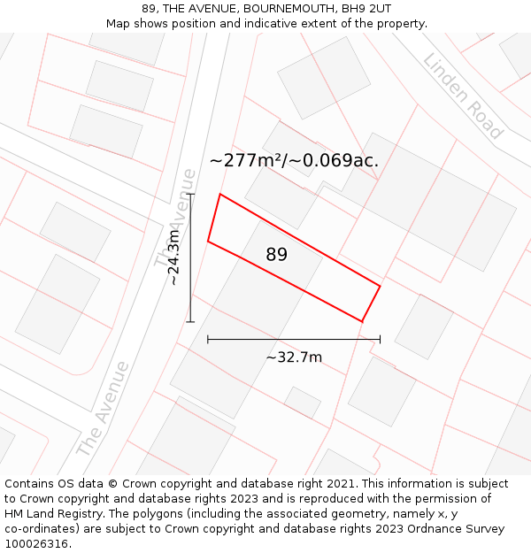 89, THE AVENUE, BOURNEMOUTH, BH9 2UT: Plot and title map