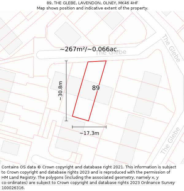 89, THE GLEBE, LAVENDON, OLNEY, MK46 4HF: Plot and title map