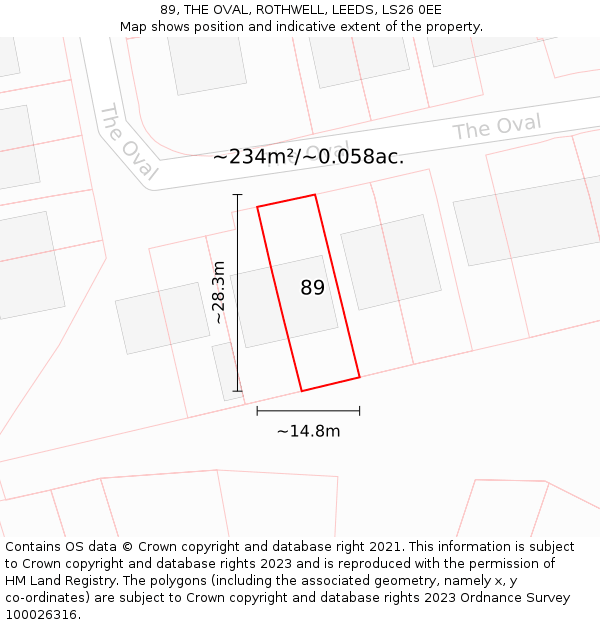 89, THE OVAL, ROTHWELL, LEEDS, LS26 0EE: Plot and title map