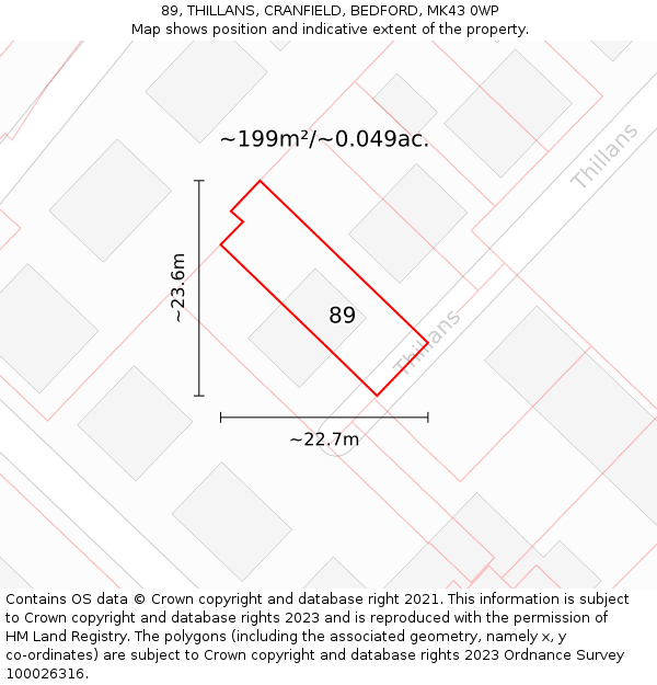 89, THILLANS, CRANFIELD, BEDFORD, MK43 0WP: Plot and title map