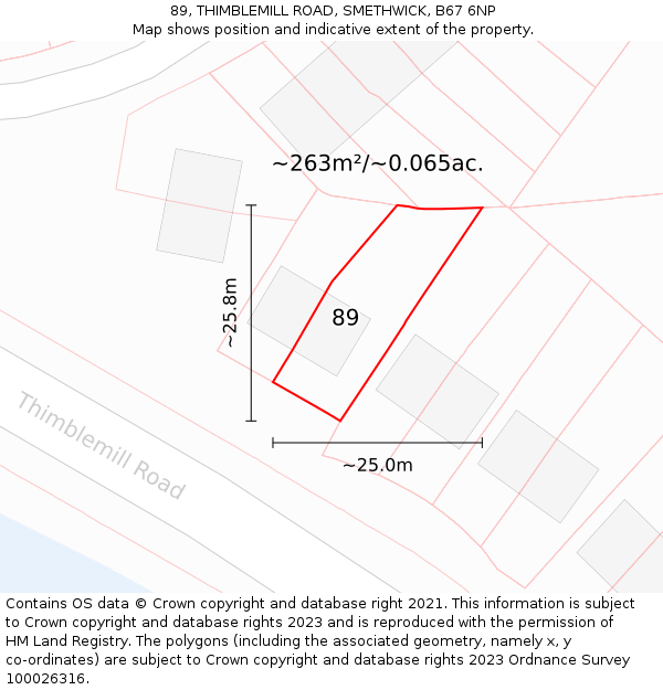 89, THIMBLEMILL ROAD, SMETHWICK, B67 6NP: Plot and title map