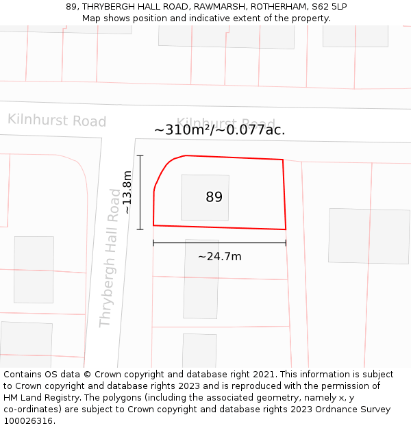 89, THRYBERGH HALL ROAD, RAWMARSH, ROTHERHAM, S62 5LP: Plot and title map