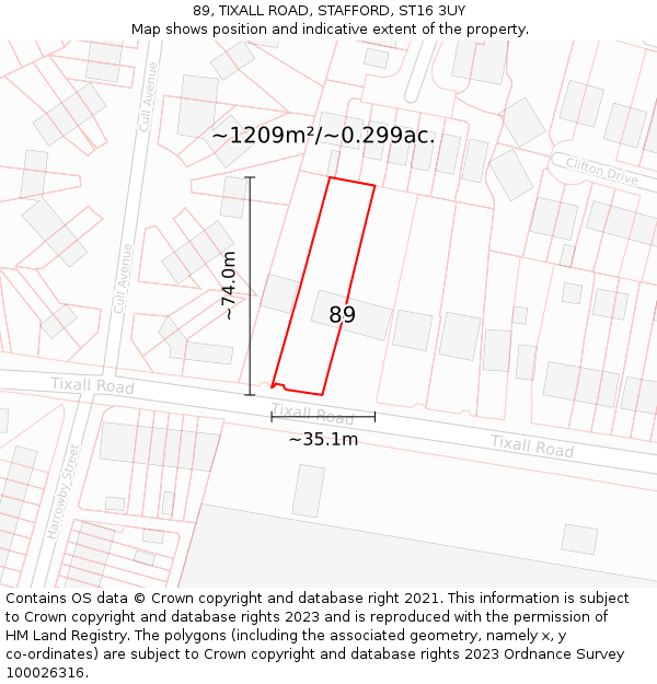 89, TIXALL ROAD, STAFFORD, ST16 3UY: Plot and title map