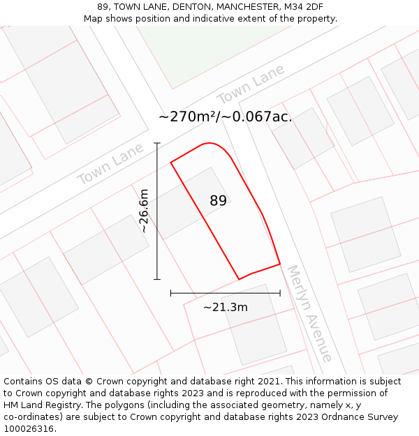 89, TOWN LANE, DENTON, MANCHESTER, M34 2DF: Plot and title map