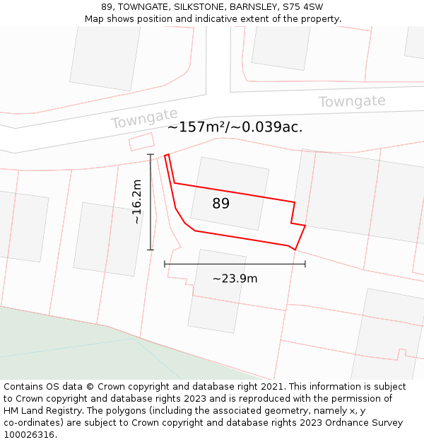 89, TOWNGATE, SILKSTONE, BARNSLEY, S75 4SW: Plot and title map