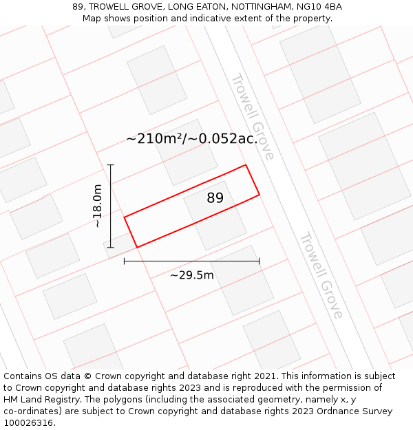 89, TROWELL GROVE, LONG EATON, NOTTINGHAM, NG10 4BA: Plot and title map