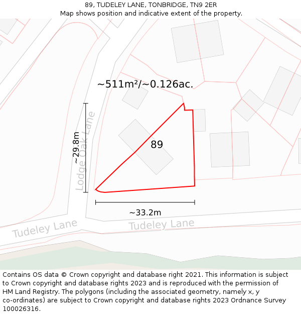 89, TUDELEY LANE, TONBRIDGE, TN9 2ER: Plot and title map