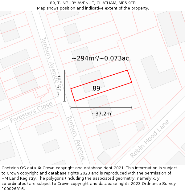 89, TUNBURY AVENUE, CHATHAM, ME5 9FB: Plot and title map