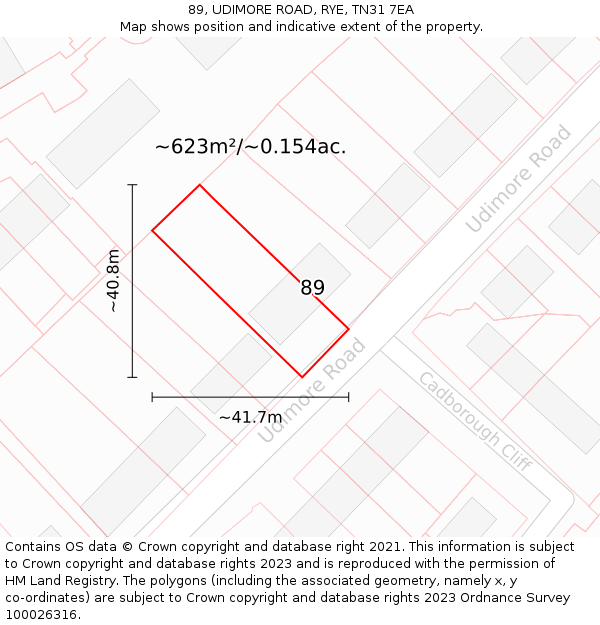 89, UDIMORE ROAD, RYE, TN31 7EA: Plot and title map