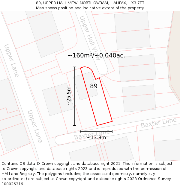 89, UPPER HALL VIEW, NORTHOWRAM, HALIFAX, HX3 7ET: Plot and title map