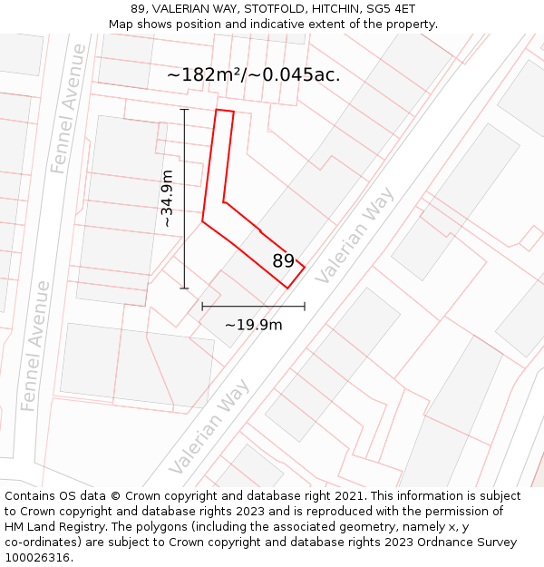 89, VALERIAN WAY, STOTFOLD, HITCHIN, SG5 4ET: Plot and title map