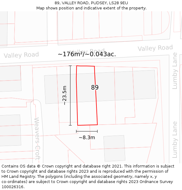 89, VALLEY ROAD, PUDSEY, LS28 9EU: Plot and title map