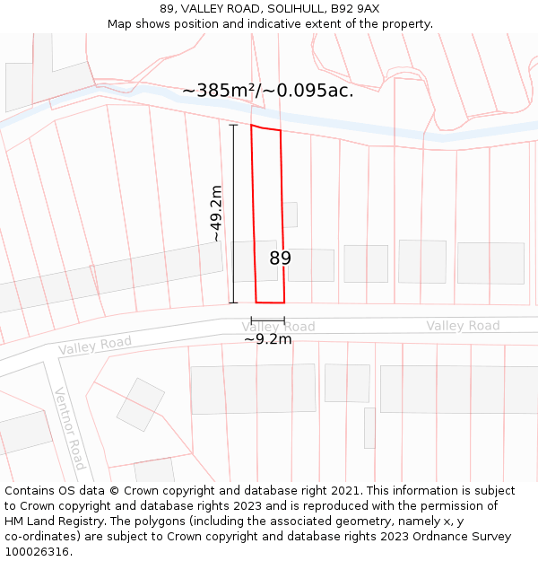 89, VALLEY ROAD, SOLIHULL, B92 9AX: Plot and title map