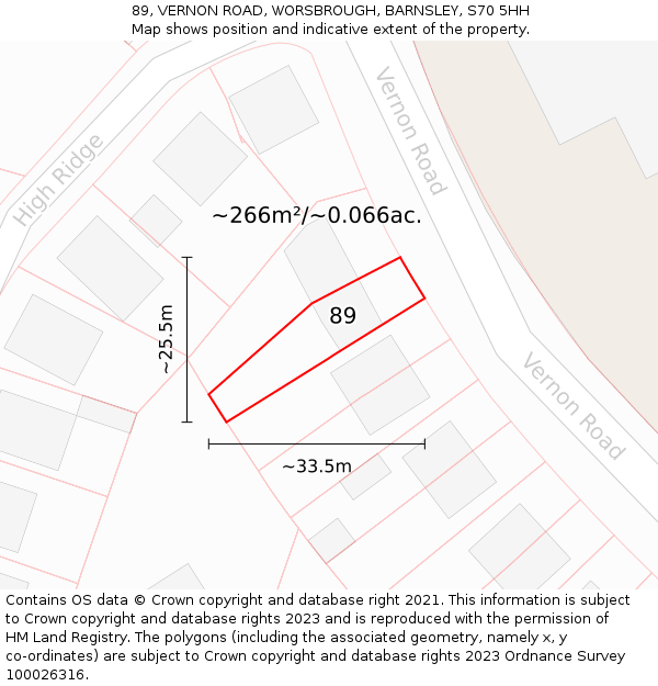 89, VERNON ROAD, WORSBROUGH, BARNSLEY, S70 5HH: Plot and title map