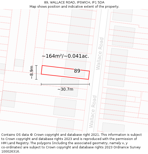 89, WALLACE ROAD, IPSWICH, IP1 5DA: Plot and title map