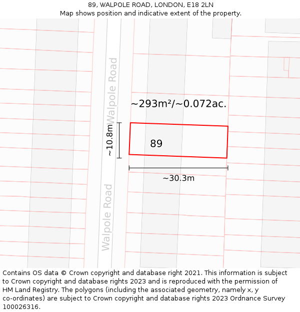 89, WALPOLE ROAD, LONDON, E18 2LN: Plot and title map