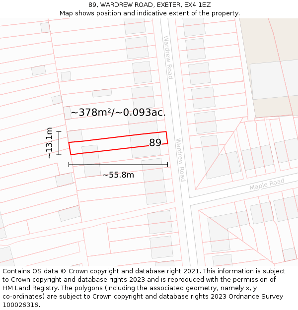 89, WARDREW ROAD, EXETER, EX4 1EZ: Plot and title map