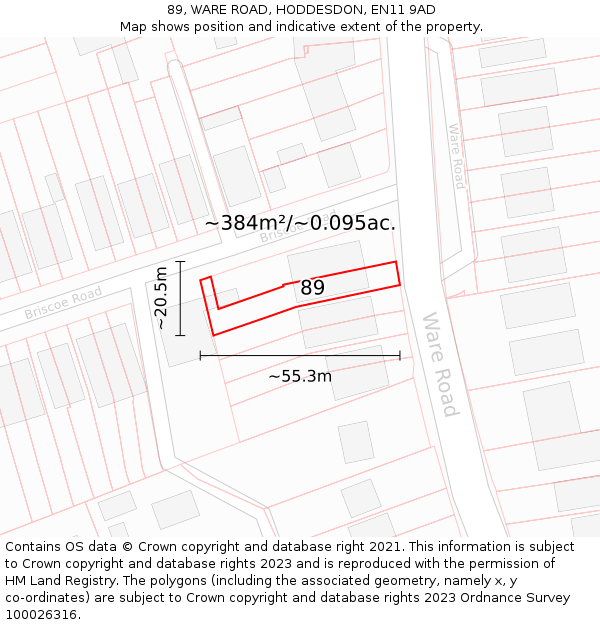89, WARE ROAD, HODDESDON, EN11 9AD: Plot and title map