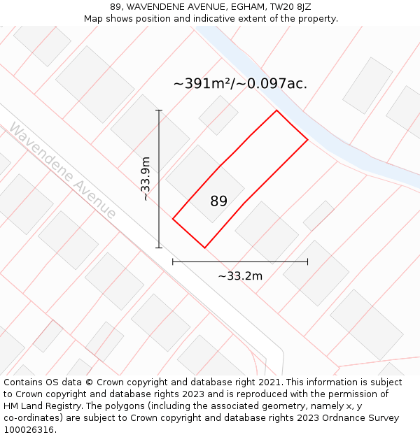 89, WAVENDENE AVENUE, EGHAM, TW20 8JZ: Plot and title map