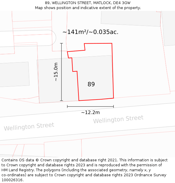 89, WELLINGTON STREET, MATLOCK, DE4 3GW: Plot and title map