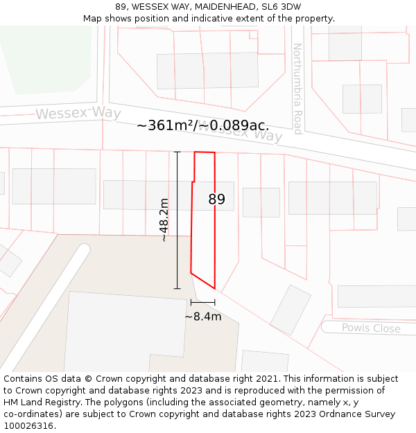 89, WESSEX WAY, MAIDENHEAD, SL6 3DW: Plot and title map