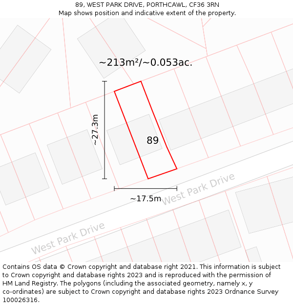 89, WEST PARK DRIVE, PORTHCAWL, CF36 3RN: Plot and title map