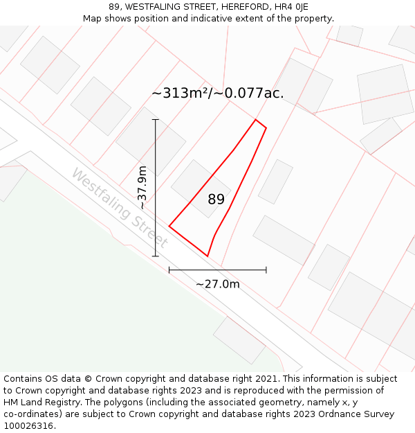 89, WESTFALING STREET, HEREFORD, HR4 0JE: Plot and title map